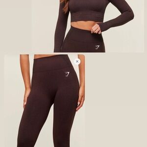 GymShark VITAL crop top & leggings Rich Maroon/Marble Workout Set